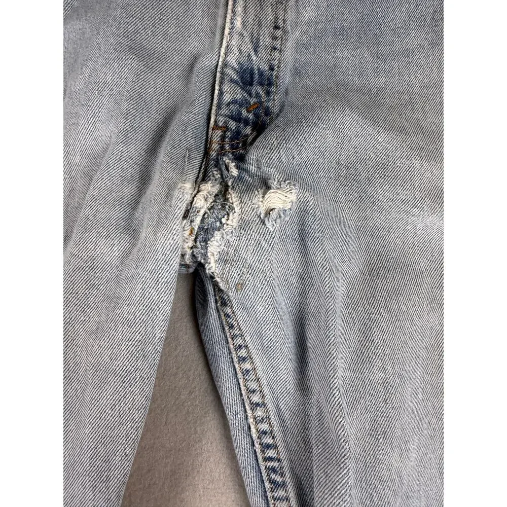 Levi's 505 Jeans Mens 36x34 Blue Straight Leg Regular Fit Light Wash Distressed